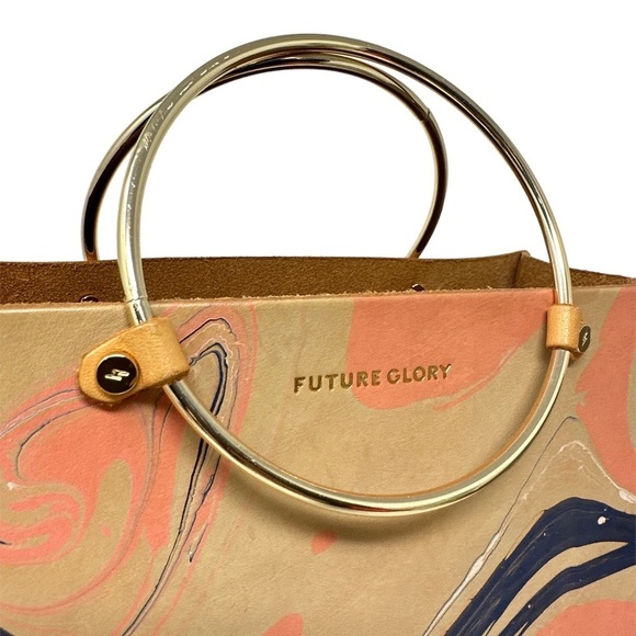 Future Glory Designer Leather Marbled Mini Tote Metal Ring Rare Handle Bag - Picture 2 of 8